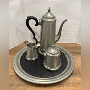 Pewter Coffee Tea Server Set Sugar Creamer Tray International Silver Company